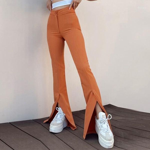 women's pants & capris 2021 fashion autumn winter high waist splits flare casual streetwear women black slim button trousers, Black;white
women's pants & capris 2021 fashion autumn winter high waist splits flare casual streetwear women black slim button trousers, Black;white