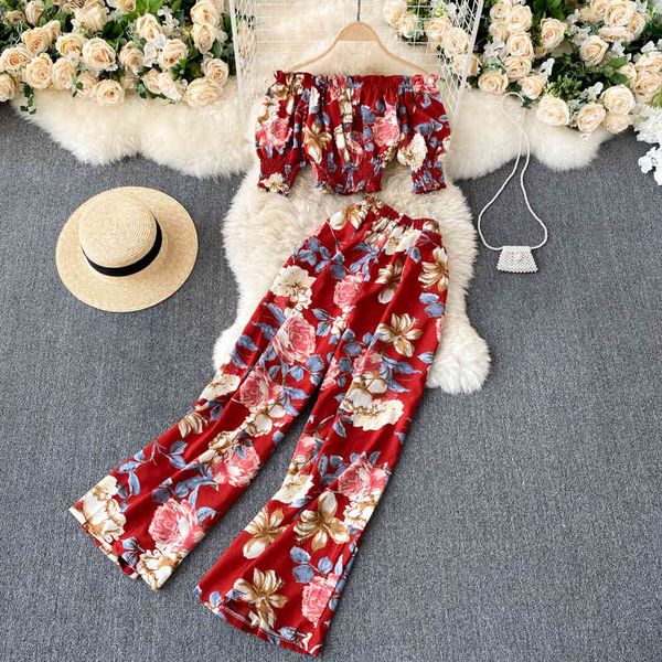 summer bohemian vacation beach 2pcs set women slash neck short sleeve + high waist wide leg pants two piece suit 210426, White
summer bohemian vacation beach 2pcs set women slash neck short sleeve + high waist wide leg pants two piece suit 210426, White