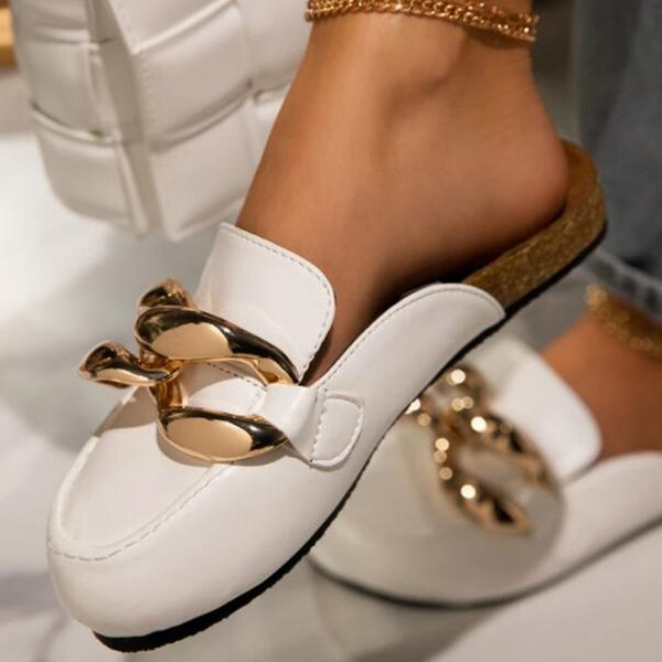 metal chain lazy loafers big round toe women's slippers sandals summer fashion pumps thick-soled office women shoes mules 220224, Black
metal chain lazy loafers big round toe women's slippers sandals summer fashion pumps thick-soled office women shoes mules 220224, Black