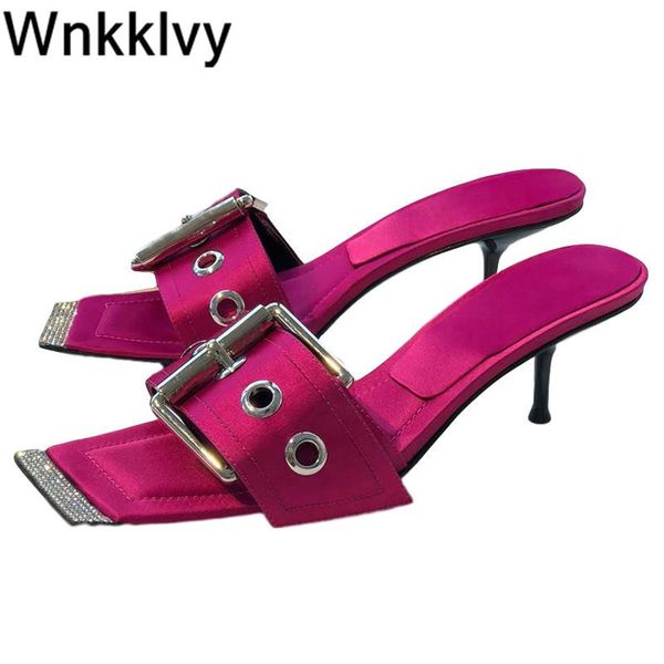 slippers shiny crystal decor high heels women silk stain metal buckle sandals summer lazy mullers party shoes stilettos, Black
slippers shiny crystal decor high heels women silk stain metal buckle sandals summer lazy mullers party shoes stilettos, Black