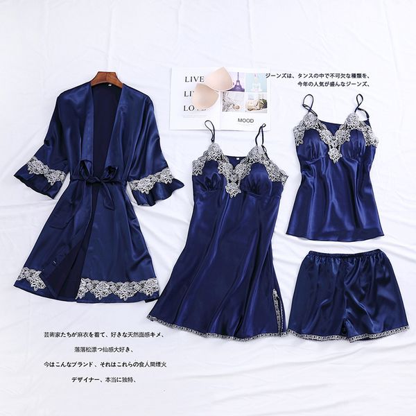 womens 4 pieces pajamas sets pyjama suit faux silk sleepwear lace trim bathrobe autumn fashion lingerie big size, Black;red
womens 4 pieces pajamas sets pyjama suit faux silk sleepwear lace trim bathrobe autumn fashion lingerie big size, Black;red