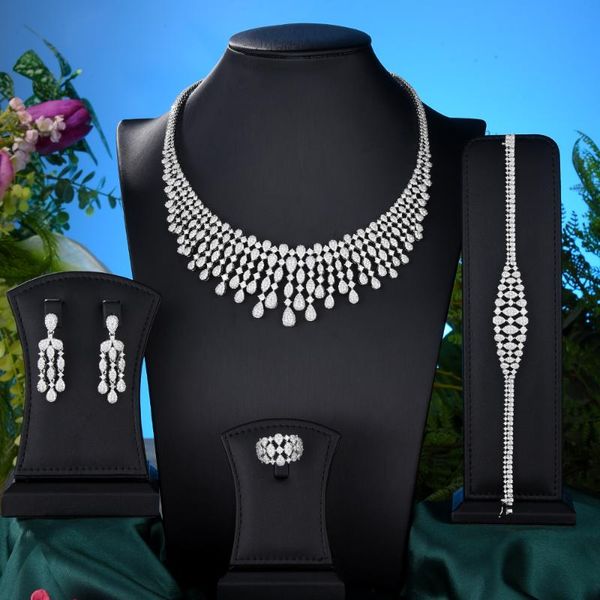 trendy 4pcs full micro cz luxury african jewelry set for women wedding party zircon crystal neckalce earring earrings & necklace, Silver
trendy 4pcs full micro cz luxury african jewelry set for women wedding party zircon crystal neckalce earring earrings & necklace, Silver