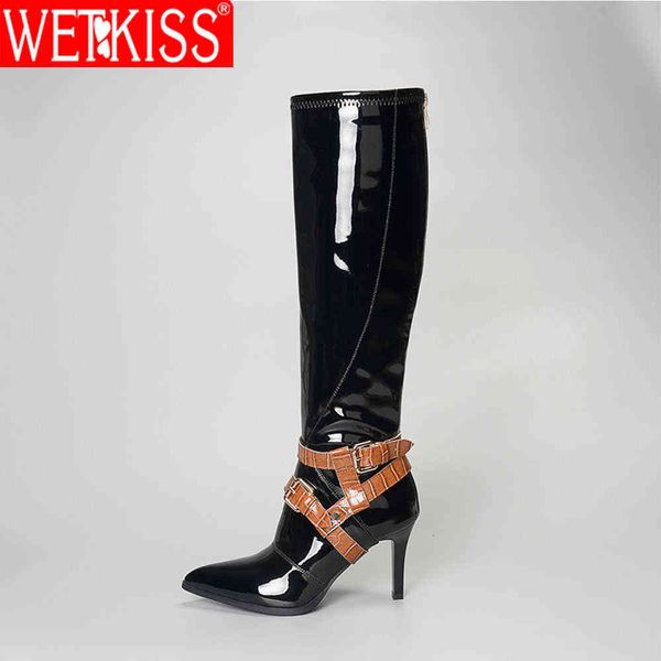 wetkiss patent leather knee boots women point toe zip up high heel shoes female metal buckle strap decoration shoes 210630, Black
wetkiss patent leather knee boots women point toe zip up high heel shoes female metal buckle strap decoration shoes 210630, Black
