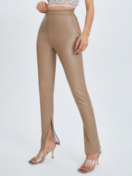petite high waist split hem pants k7gk#, Black;white