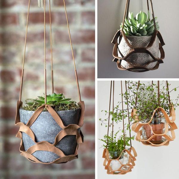 flower pot tray pu leather succulents hanging basket holder with rope home garden decoration planters & pots
flower pot tray pu leather succulents hanging basket holder with rope home garden decoration planters & pots