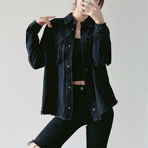 women denim solid tassel jackets coats autumn long sleeve fashion single breasted female loose jacket outerwear clothes 210513, Black;brown
women denim solid tassel jackets coats autumn long sleeve fashion single breasted female loose jacket outerwear clothes 210513, Black;brown