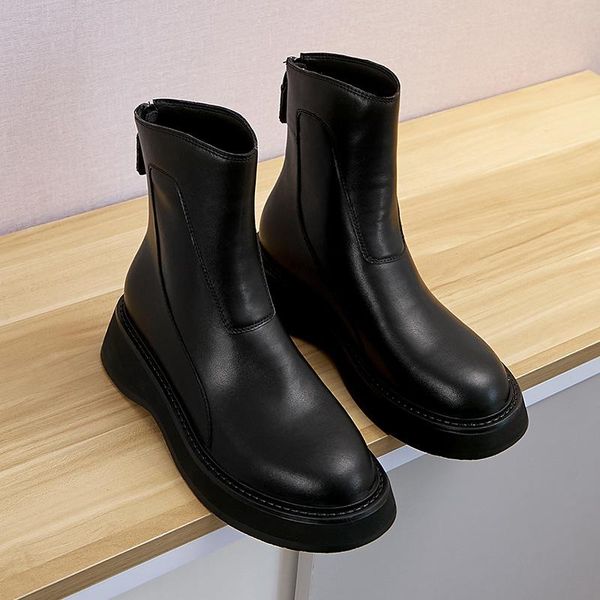 boots leather round head heeled zipper thick with solid-colored women's short casual hundred nude, Black
boots leather round head heeled zipper thick with solid-colored women's short casual hundred nude, Black