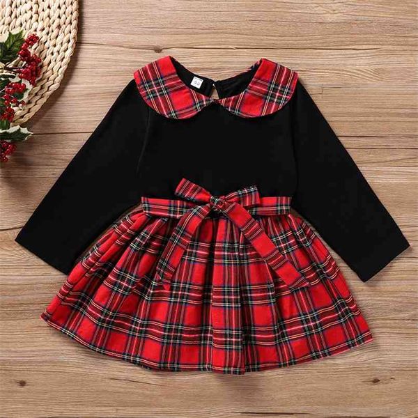 baby / toddler christmas bowknot plaid long-sleeve dress 210528, Red;yellow