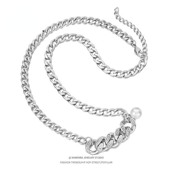 chains classic personality wild punk titanium steel retro diamond pearl cuban chain necklace hip hop trend street couple gift jewelry, Silver
chains classic personality wild punk titanium steel retro diamond pearl cuban chain necklace hip hop trend street couple gift jewelry, Silver