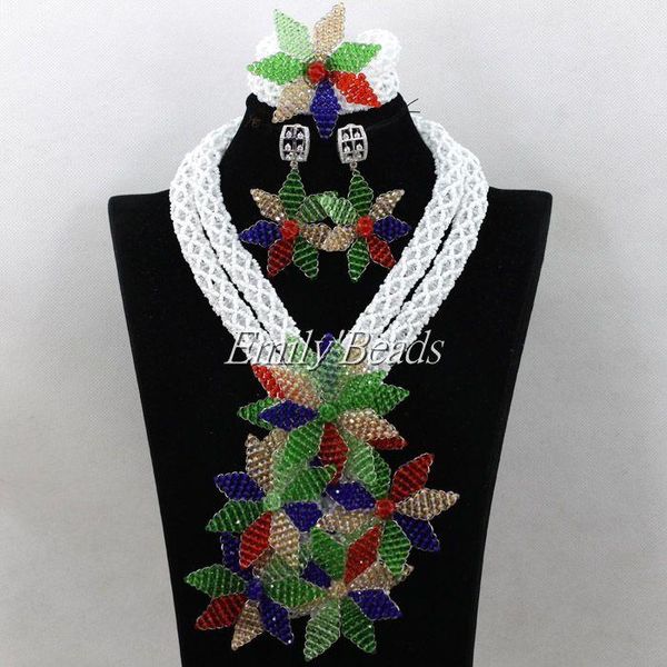 earrings & necklace multicolor flower pendant statement set luxury african fashion wedding jewelry floral alj044, Silver
earrings & necklace multicolor flower pendant statement set luxury african fashion wedding jewelry floral alj044, Silver