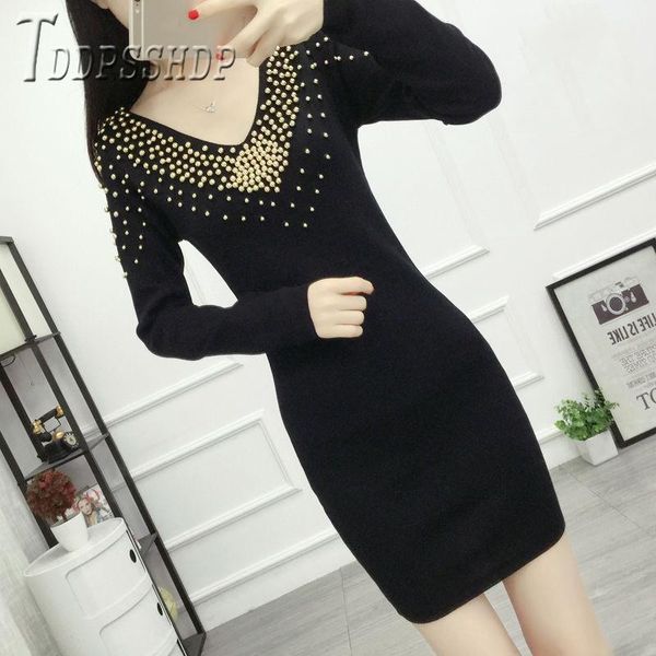 casual dresses 2021 autumn winter korean long sleeve knitting women dress beading slim female, Black;gray
casual dresses 2021 autumn winter korean long sleeve knitting women dress beading slim female, Black;gray