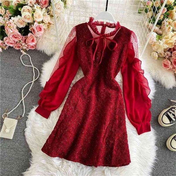 autumn winter dress fungus women's stitching ruffled stand collar puff sleeve slim a-line female vestidos c005 210506, Black;gray
autumn winter dress fungus women's stitching ruffled stand collar puff sleeve slim a-line female vestidos c005 210506, Black;gray