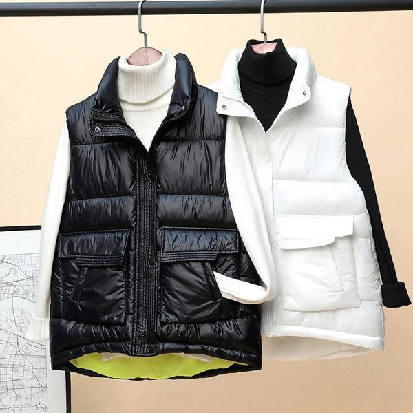 women's vests black sleeveless jacket stand collar pockets ladies casual autumn winter zipper puffer vest waistcoat for female 2021, Black;white
women's vests black sleeveless jacket stand collar pockets ladies casual autumn winter zipper puffer vest waistcoat for female 2021, Black;white