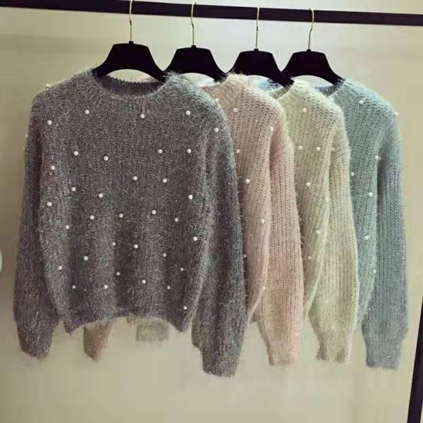 women's sweaters beading pearl fluffy sweater crop o neck knitted slim pullover autumn winter warm fashion casual woman, White;black
women's sweaters beading pearl fluffy sweater crop o neck knitted slim pullover autumn winter warm fashion casual woman, White;black