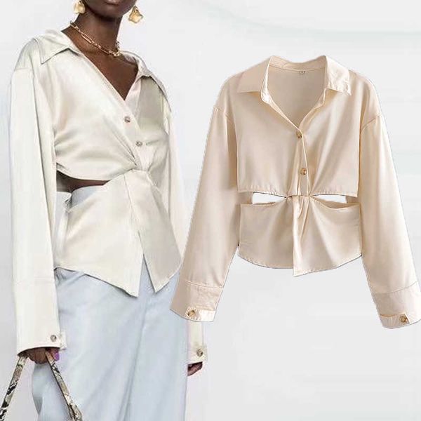 shirt za fashion lapel solid color simple beige women shirt casual chic hollow street youth long-sleeved 210601, White
shirt za fashion lapel solid color simple beige women shirt casual chic hollow street youth long-sleeved 210601, White