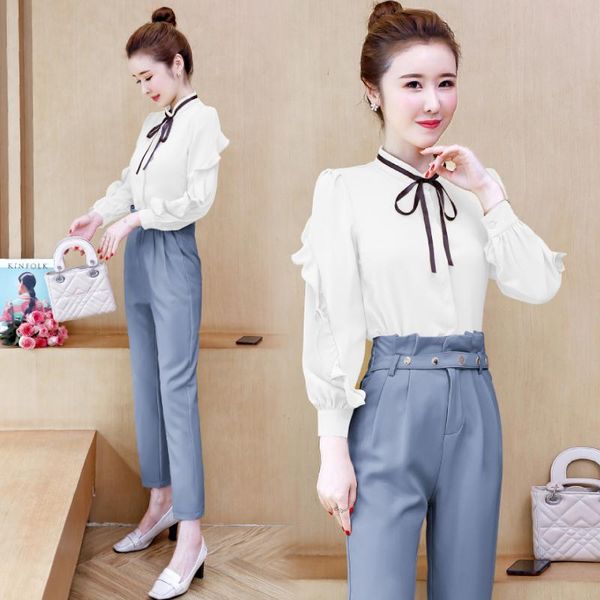 two piece dress 2021 spring and autumn fashion suits lotus leaf sleeve blouse pants suit women outfit 2 pcs clothing set office sweet top, White
two piece dress 2021 spring and autumn fashion suits lotus leaf sleeve blouse pants suit women outfit 2 pcs clothing set office sweet top, White