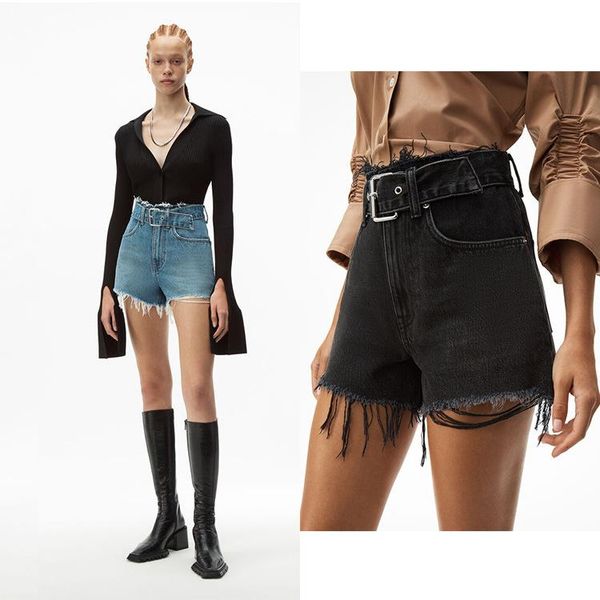 women's jeans alexander 2021 summer european and american high waist straight wide leg pants edge washed denim shorts women, Blue 
women's jeans alexander 2021 summer european and american high waist straight wide leg pants edge washed denim shorts women, Blue