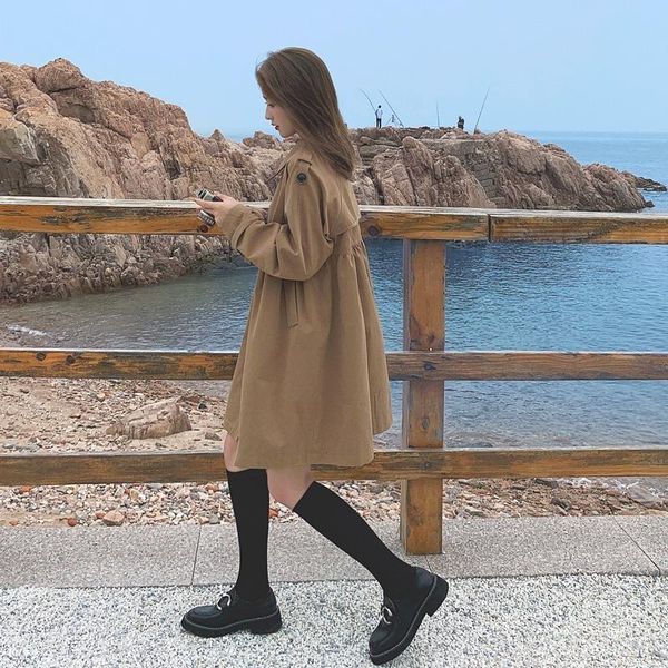 women's trench coats windbreaker middle long 2021 spring autumn casual jackets french double breasted korean loose coat for women, Tan;black
women's trench coats windbreaker middle long 2021 spring autumn casual jackets french double breasted korean loose coat for women, Tan;black