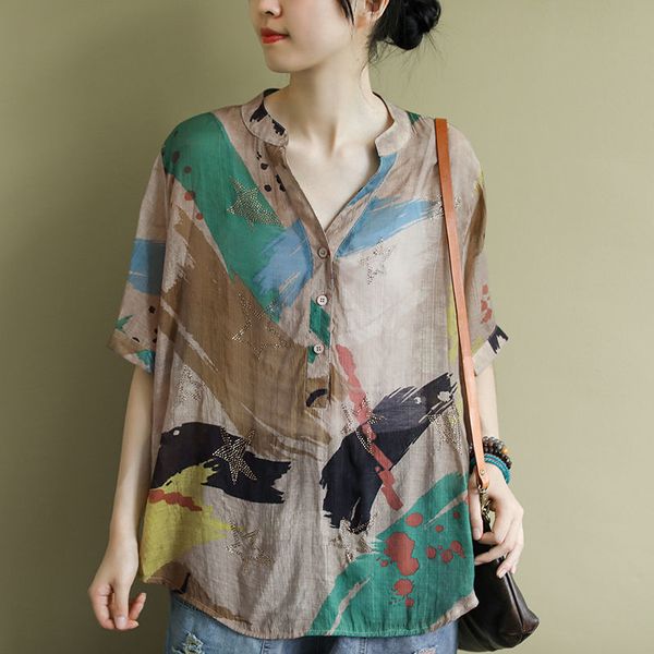 2021 summer new arts style plus size women short sleeve loose shirts cotton vintage print v-neck blouses femme blusas m07, White
2021 summer new arts style plus size women short sleeve loose shirts cotton vintage print v-neck blouses femme blusas m07, White