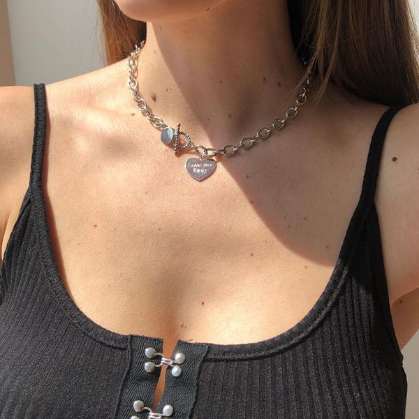 chains punk heart pendant necklace necklaces for women, Silver 
chains punk heart pendant necklace necklaces for women, Silver