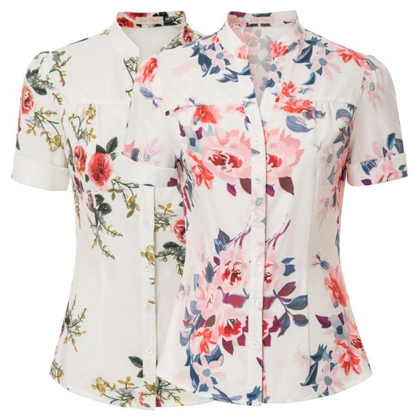 women's blouses & shirts women blouse fashion summer floral pattern shirt short sleeve stand collar v-neck print leisure slim female, White
women's blouses & shirts women blouse fashion summer floral pattern shirt short sleeve stand collar v-neck print leisure slim female, White