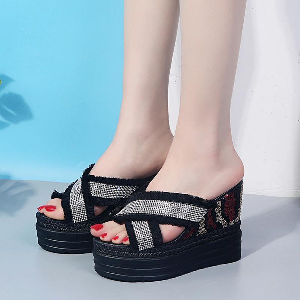 slippers rimocy women wedges sandals platform with crystal ripped cross strap summer fashion super high heels slides shoes woman, Black
slippers rimocy women wedges sandals platform with crystal ripped cross strap summer fashion super high heels slides shoes woman, Black