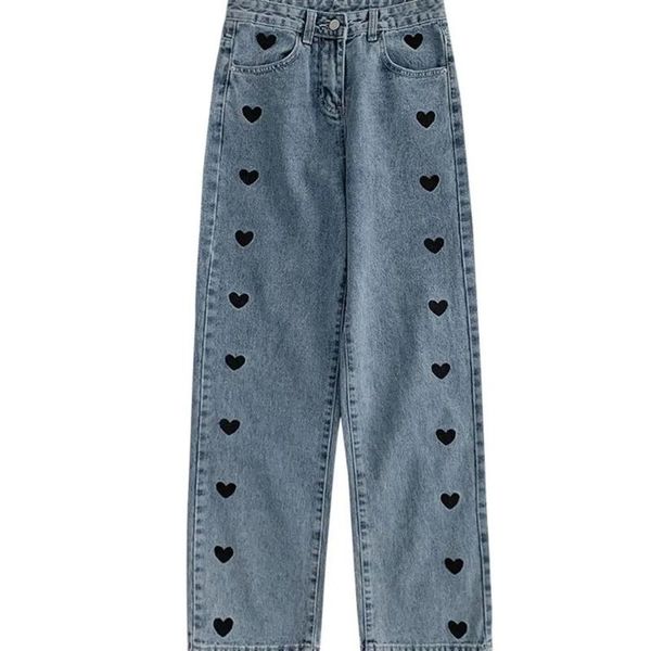 women's jeans 2021 spring/autumn trousers korean love embroidery casual straight high waist slim women loose pant, Blue
women's jeans 2021 spring/autumn trousers korean love embroidery casual straight high waist slim women loose pant, Blue