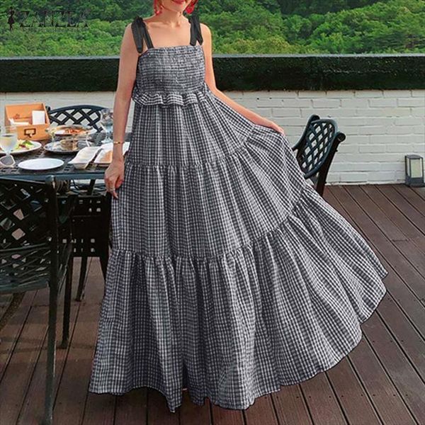 stylish check spaghetti strap womens dress sundress zanzea causal pleated summer maxi vestido female ruffle robe oversized, Black;gray
stylish check spaghetti strap womens dress sundress zanzea causal pleated summer maxi vestido female ruffle robe oversized, Black;gray