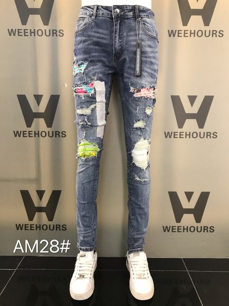 men's and women's casual hip-hop jeans currently designer luxury pants am28-29, Blue
men's and women's casual hip-hop jeans currently designer luxury pants am28-29, Blue
