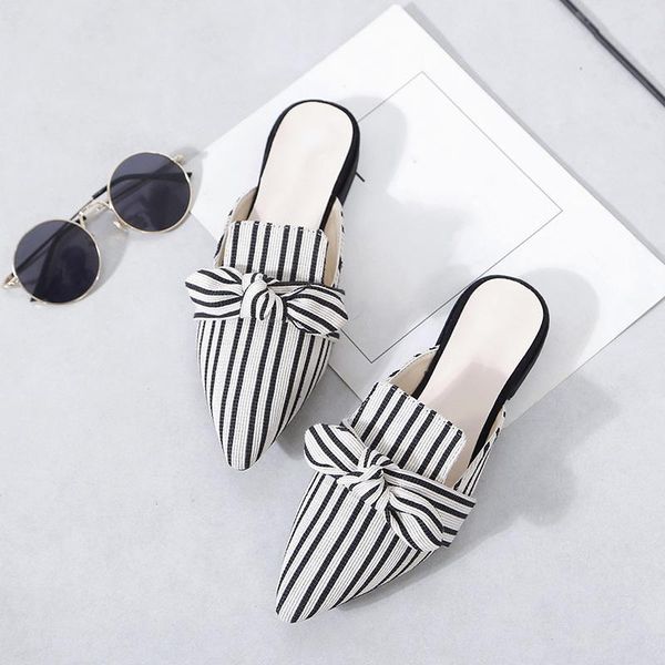 women's slippers ladies elegant pointed toe shoes woman bowtie stripes low heels women fashion female mules summer 2021, Black
women's slippers ladies elegant pointed toe shoes woman bowtie stripes low heels women fashion female mules summer 2021, Black