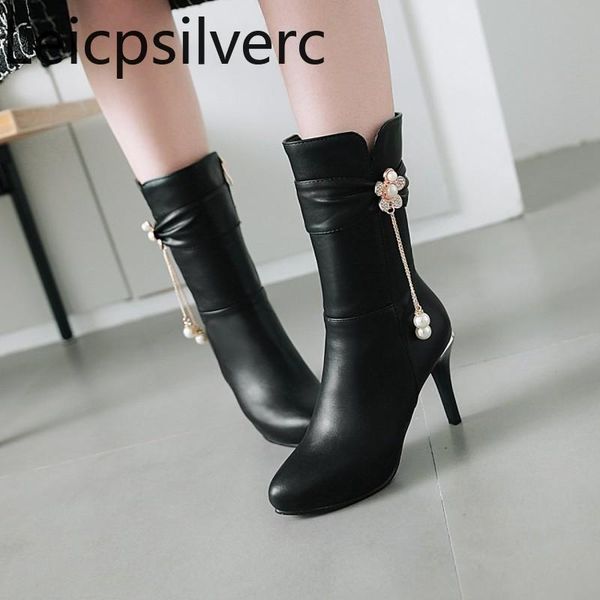 boots women's winter the pointed crystal tassel pearl zipper fine heel high middle tube shoes plus size 34-43, Black
boots women's winter the pointed crystal tassel pearl zipper fine heel high middle tube shoes plus size 34-43, Black