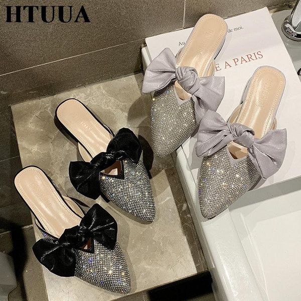 slippers htuua glitter crystal bow women mules shoes woman small heel autumn slip on slides outside indoor sx3146, Black
slippers htuua glitter crystal bow women mules shoes woman small heel autumn slip on slides outside indoor sx3146, Black