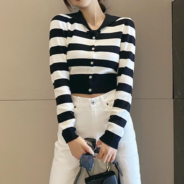 women's knits & tees women stripes knitted cardigan 2021 autumn ladies long sleeve single breasted sailor collar sweater outwear female, White
women's knits & tees women stripes knitted cardigan 2021 autumn ladies long sleeve single breasted sailor collar sweater outwear female, White