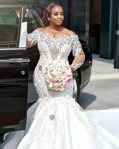 2021 plus size arabic aso ebi luxurious mermaid wedding dress beaded crystals lace long sleeves bridal gowns dresses zj707, White
2021 plus size arabic aso ebi luxurious mermaid wedding dress beaded crystals lace long sleeves bridal gowns dresses zj707, White