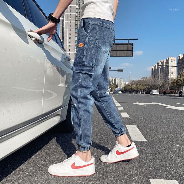 men's jeans stitching washed casual trend ankle-length denim pants korean slim elastic waist all-match pencil trousers thin, Blue
men's jeans stitching washed casual trend ankle-length denim pants korean slim elastic waist all-match pencil trousers thin, Blue