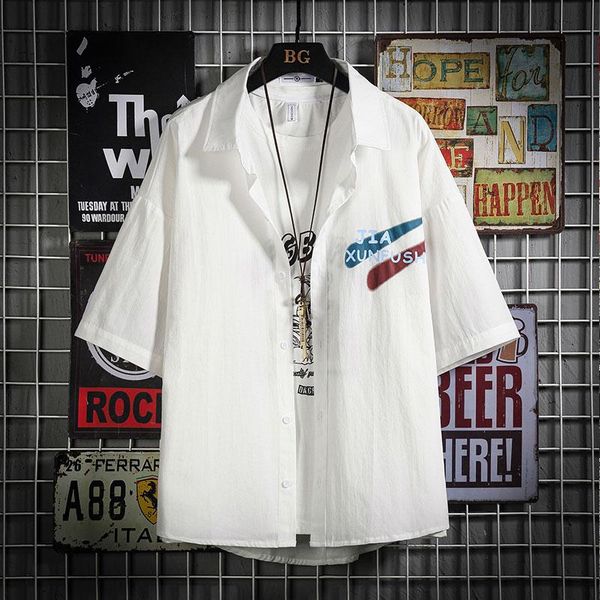 men's casual shirts japan style white short sleeve men railbow print loose male oversized cotton military social shirt, White;black
men's casual shirts japan style white short sleeve men railbow print loose male oversized cotton military social shirt, White;black