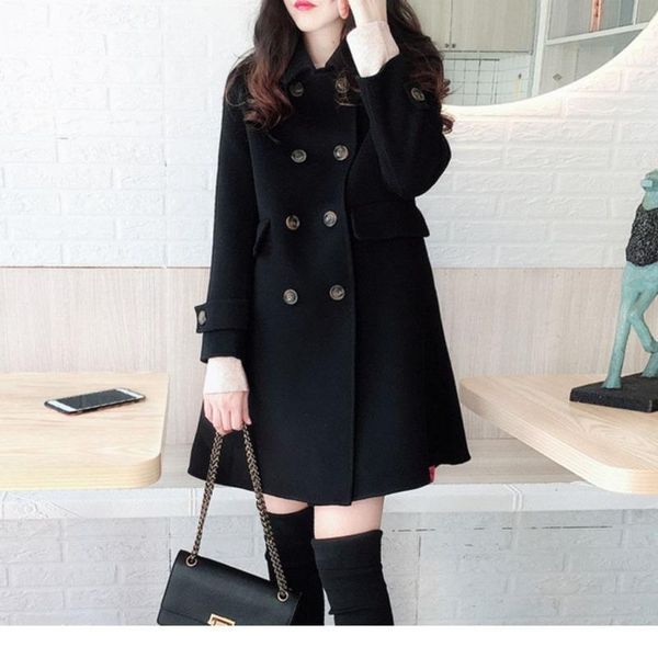 women's wool & blends autumn winter women coat long sleeve double breasted fashion turndown collar female casual loose ladies outerwear, Black
women's wool & blends autumn winter women coat long sleeve double breasted fashion turndown collar female casual loose ladies outerwear, Black