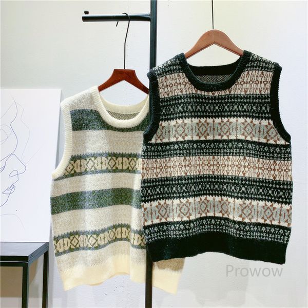 knits vintage jacquard knitted women spring autumn girls fashion sweater students vest top, White
knits vintage jacquard knitted women spring autumn girls fashion sweater students vest top, White