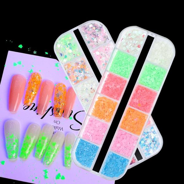 nail art decorations 12grids/box colorful luminous fluorescent sequins heart butterfly glow glitter flakes diy manicure decoration, Silver;gold
nail art decorations 12grids/box colorful luminous fluorescent sequins heart butterfly glow glitter flakes diy manicure decoration, Silver;gold
