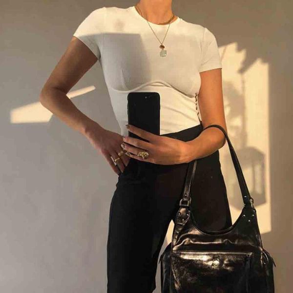 cotton ribbed knitted o-neck women's t-shirts patchwork sleeveless streetwear summer casual cropped t-shirt, White
cotton ribbed knitted o-neck women's t-shirts patchwork sleeveless streetwear summer casual cropped t-shirt, White