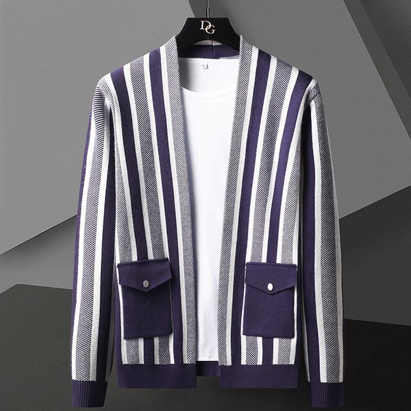 women's sweaters trendy blue striped cardigan men korean fashion color contrast pocket sweater knit plus size black loose ghkz, White;black
women's sweaters trendy blue striped cardigan men korean fashion color contrast pocket sweater knit plus size black loose ghkz, White;black