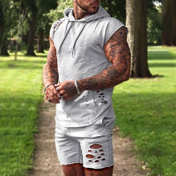 men's tracksuits cool hoodies for men white color sports sets fitness pure hole sport hooded vest elastic short pants two piece, Gray
men's tracksuits cool hoodies for men white color sports sets fitness pure hole sport hooded vest elastic short pants two piece, Gray