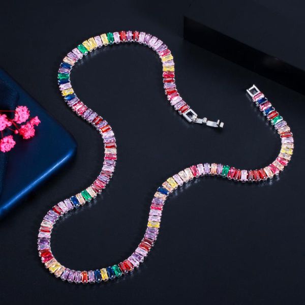 cwwzircons chic multicolor rainbow baguette cubic zirconia crystal round necklace for women engagement party boho jewelry cp080 chains, Silver
cwwzircons chic multicolor rainbow baguette cubic zirconia crystal round necklace for women engagement party boho jewelry cp080 chains, Silver