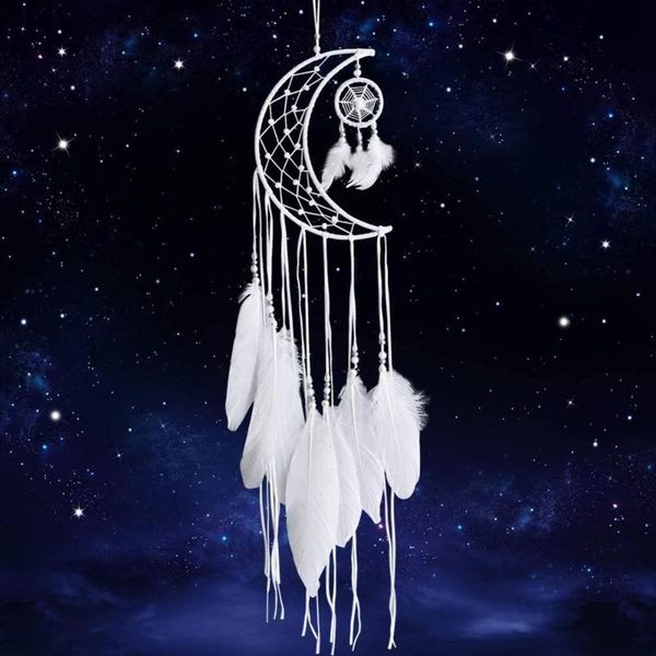 white dream catcher handmade moon design with feathers dreamcatcher wall hanging home decoration ornament christmas gifts decorative objects
white dream catcher handmade moon design with feathers dreamcatcher wall hanging home decoration ornament christmas gifts decorative objects