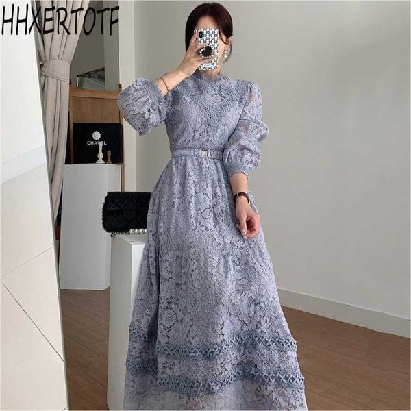 spring fashion elegant women stand collar crochet lace lantern sleeve dress vestidos with belt 210531, Black;gray
spring fashion elegant women stand collar crochet lace lantern sleeve dress vestidos with belt 210531, Black;gray