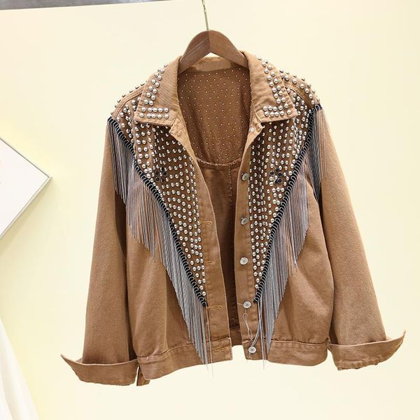 autumn full sleeve rivet tassel jean jacket plus size women trend denim coat korean loose casual outerwear female coats women's jackets, Black;brown
autumn full sleeve rivet tassel jean jacket plus size women trend denim coat korean loose casual outerwear female coats women's jackets, Black;brown