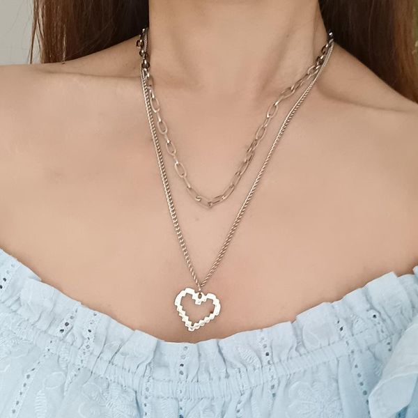 pendant necklaces fashion jewelry mosaic heart-shaped double necklace female personality hip hop net red wind simple love accessories, Silver
pendant necklaces fashion jewelry mosaic heart-shaped double necklace female personality hip hop net red wind simple love accessories, Silver