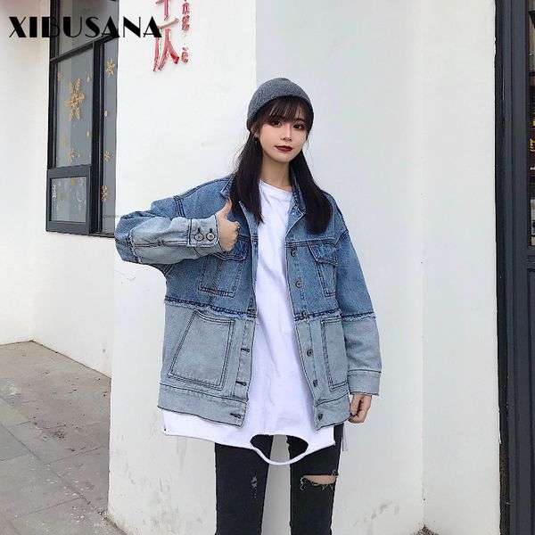 denim jacket for women's autumn hip hop spliced long sleeve turn-down collar single breasted jeans coat female 210423, Black;brown
denim jacket for women's autumn hip hop spliced long sleeve turn-down collar single breasted jeans coat female 210423, Black;brown