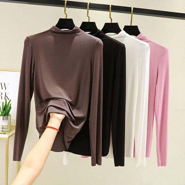women's t-shirt modal half-high collar long-sleeved bottoming shirt autumn large size loose thin all-match p3 1097, White
women's t-shirt modal half-high collar long-sleeved bottoming shirt autumn large size loose thin all-match p3 1097, White