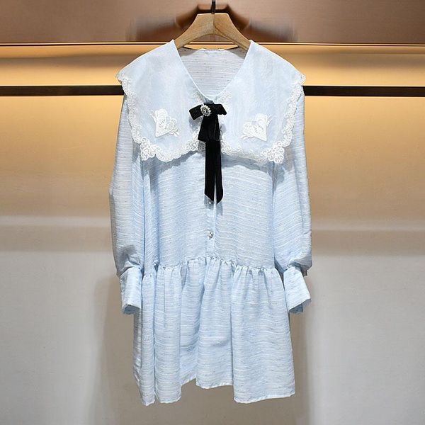 casual dresses 2021 spring summer women's mesh embroidery puff sleeve dress french lapel bow polka dot ruffled sweet style y1089, Black;gray
casual dresses 2021 spring summer women's mesh embroidery puff sleeve dress french lapel bow polka dot ruffled sweet style y1089, Black;gray
